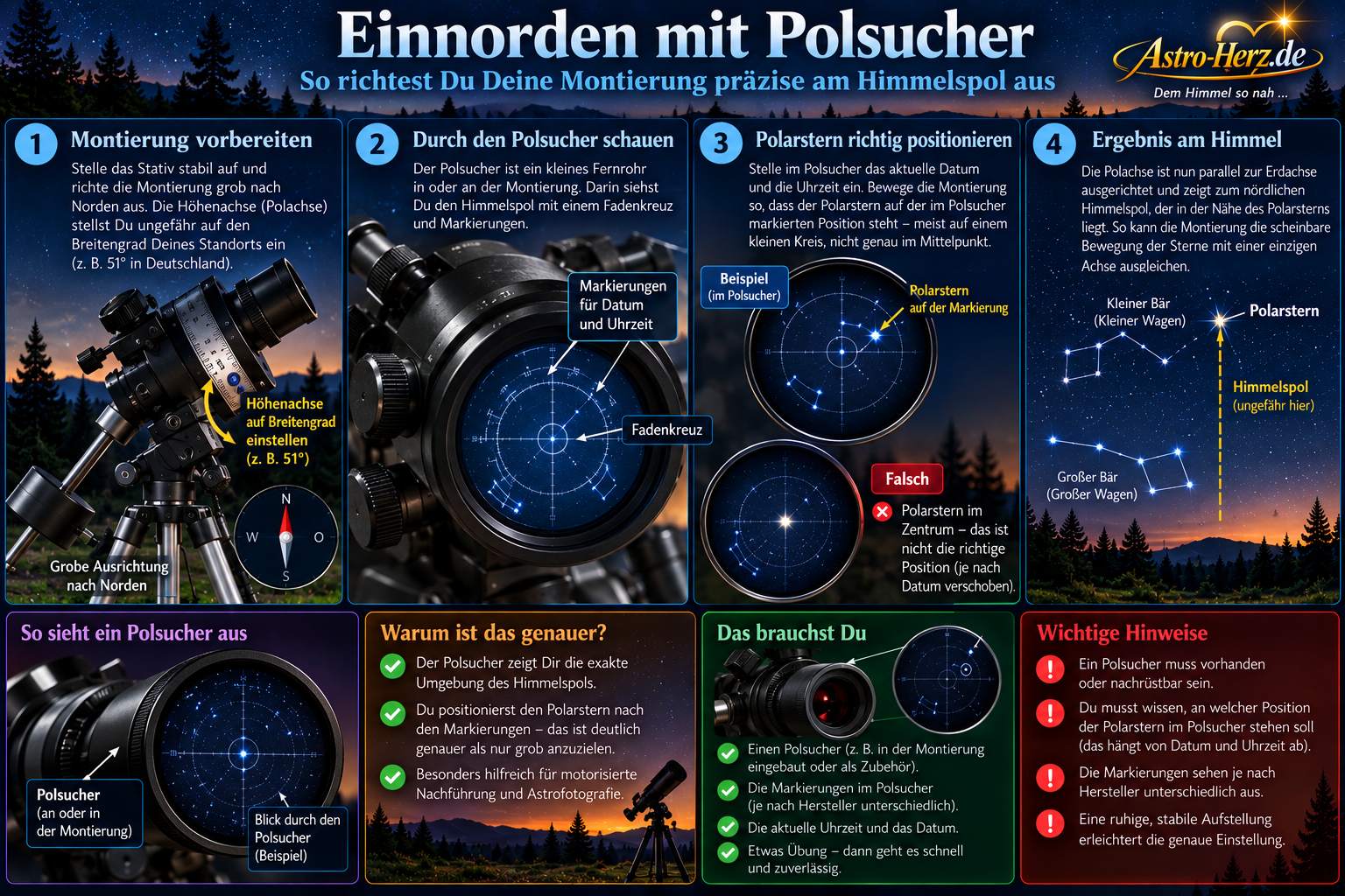 teleskop ausrichten mit polsucher